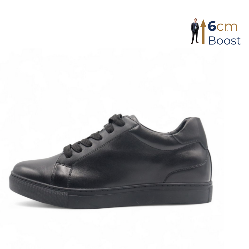 Black sneaker with a 6cm boost feature on a white background