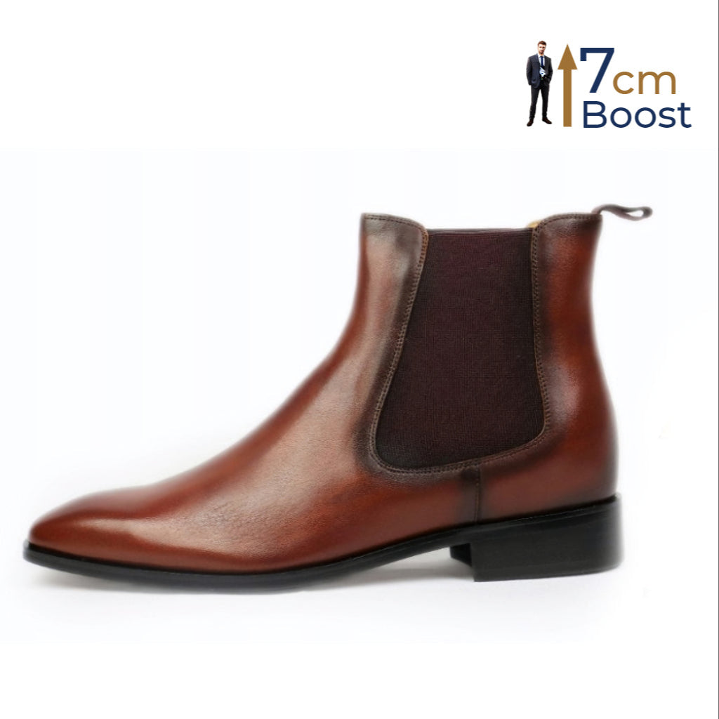 A brown Volo Alte Aveiro Chelsea boot with an elastic side panel and a subtle heel boost indicator.
