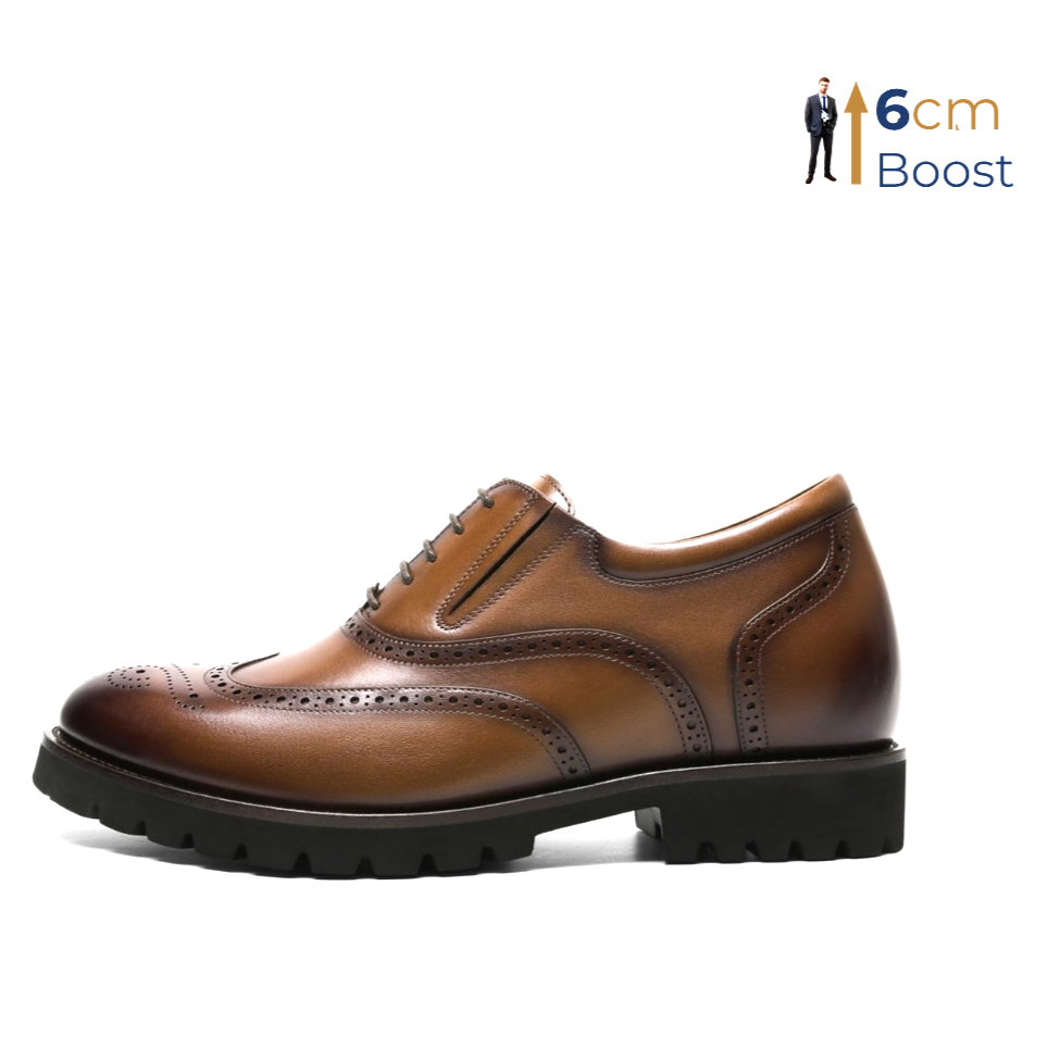 Brown leather dress shoe on a white background with '6cm Boost' text.