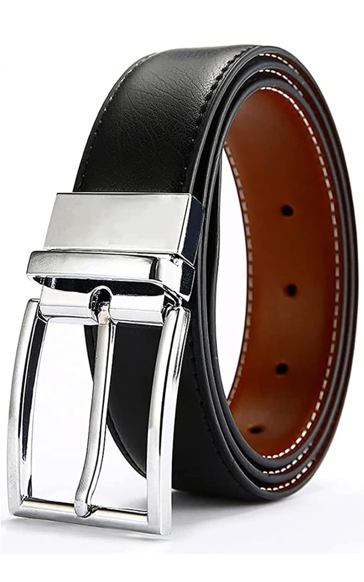 Mens Reversible Leather Belt with Chrome buckle