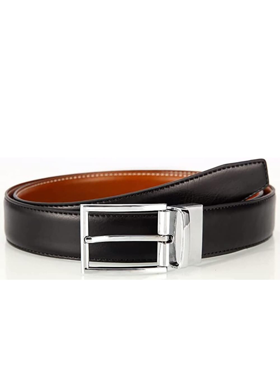 Mens Reversible Leather Belt with Chrome buckle