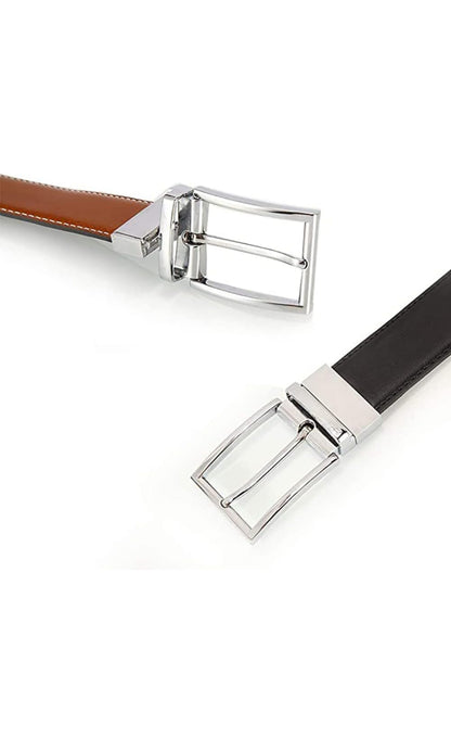 Mens Reversible Leather Belt with Chrome buckle